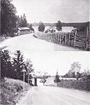 Stavsjöbanan korsar gamla E4 i Stavsjö (den övre bilden tagen före 1898, den undre före 1939)