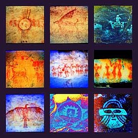 Assemblage de neuf pictogrammes peints par les peuples Amérindiens