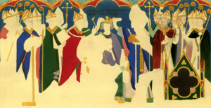 Mural of the coronation of Edward the Confessor, Charles Stothard 1819 Stothard-painted-chamber-1819.png