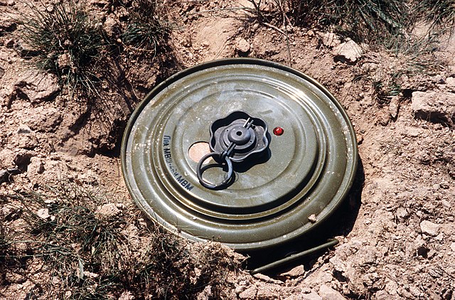 A picture of a Russian TM-46 landmine.