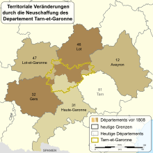 Neubildung des Départements Tarn-et-Garonne im Jahr 1808