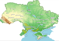 Українська: Межі водозбірних басейнів річок Чорного моря. English: The Black Sea rivers basin on relief map of Ukraine.