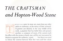 A 1947 publicity manual advertising Hopton Wood stone, a limestone often used by Eric Gill for his carvings. Perpetua Italic is used for the heading and Baskerville for body text. The Craftsman and Hopton Wood stone.jpg