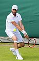 Tim Pütz competing in the first round of the 2015 Wimbledon Qualifying Tournament at the Bank of England Sports Grounds in Roehampton, England. The winners of three rounds of competition qualify for the main draw of Wimbledon the following week.