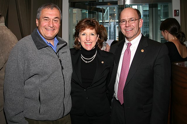 Lobbying depends on cultivating personal relationships over many years. Photo: Lobbyist Tony Podesta (left) with former Senator Kay Hagan (center) and