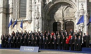 The Treaty of Lisbon was signed in 2007, when Portugal held the presidency for the European Council. Tratado de Lisboa 13 12 2007 (081).jpg