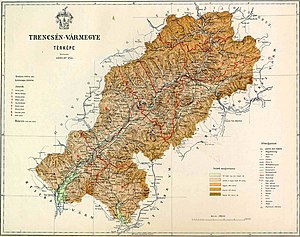Map of Trencsén county in the Kingdom of Hungary (1891)