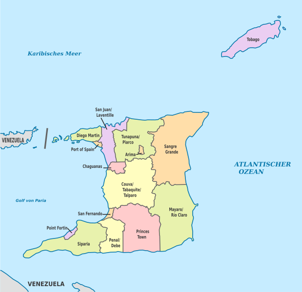 File:Trinidad and Tobago, administrative divisions - de - colored.svg