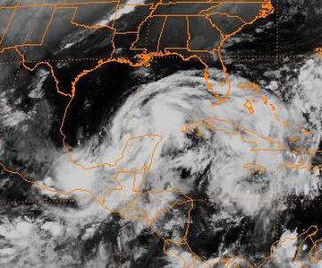 Tropical Storm Opal emerging into the Gulf.