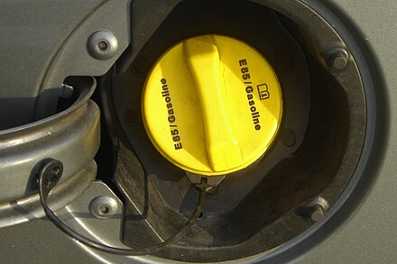 Typical yellow cap used for the fuel filler cap of U.S. vehicles built to use the E85 blend