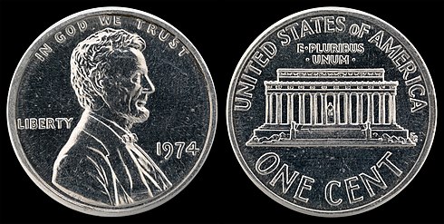 1974 aluminum cent pattern; an experiment in removing copper from the Lincoln cent entirely