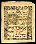 Delaware colonial currency, 4 shillings, 1776 (obverse)