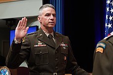 Gen. Joseph M. Martin recites the oath of office before being sworn in as Vice Chief of Staff of the Army by Army chief of staff Gen. Mark A. Milley at the Pentagon, Arlington Va., July 26, 2019. US Army photo 190726-A-PZ314-208 Seasoned combat leader sworn in as Army's vice chief of staff.jpg