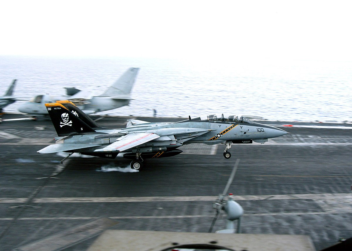 File:US Navy 040224-N-7695R-002 A F-14 Tomcat makes an arrested landing on the  flight deck aboard USS John F. Kennedy (CV 67).jpg - Wikimedia Commons