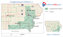 Iowa's 2nd congressional district boundaries from 2003 to 2013 United States House of Representatives, Iowa District 2 map.png