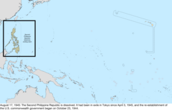 Mapa da mudança para os Estados Unidos no Oceano Pacífico em 17 de agosto de 1945