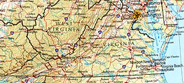Mapa geográfico de Virginia