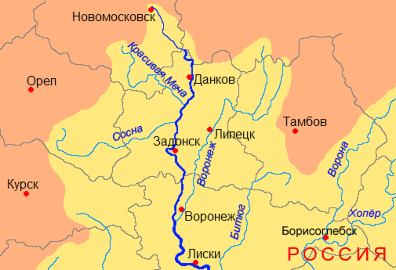 Дон местоположение. Река Дон Воронеж схема. Реки Воронежа и Воронежской области схема. Исток реки Дон реки Дон. Схема реки Тихая сосна.