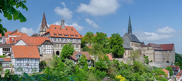 Panoramic view over medieval town of Warburg, picture taken at Fügeler Kanone