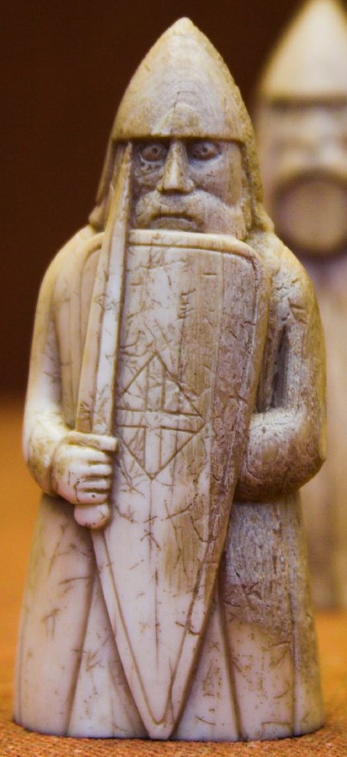 One of the rook gaming pieces of the so-called Lewis chessmen. The Scandinavian connections of leading members of the Isles may have been reflected in