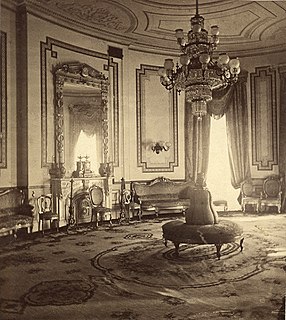 The Blue Room is one of three state parlors on the first floor in the White House, the residence of the President of the United States. It is distinct for its oval shape. The room is used for receptions and receiving lines and is occasionally set for small dinners. President Grover Cleveland married Frances Folsom in the room on June 2, 1886, the only wedding of a President and First Lady in the White House. The room is traditionally decorated in shades of blue. With the Yellow Oval Room above it and the Diplomatic Reception Room below it, the Blue Room is one of three oval rooms in James Hoban's original design for the White House.