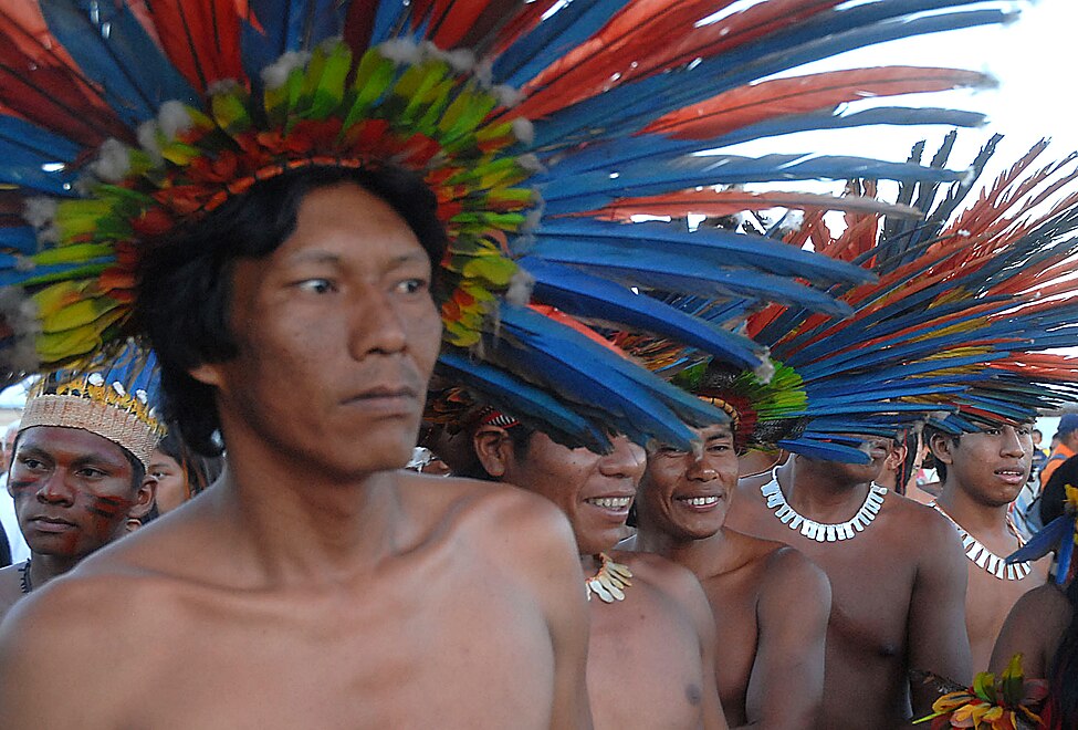Bororo Indian men, Mato Grosso, Brazil