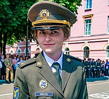 Lt. Yulia Mykytenko has fought in the Russo-Ukrainian War since 2016, receiving the Order for Courage (3rd class) in October 2022. Iuliia Mikitenko, ukrayins'ka viis'kovosluzhbovitsia.jpg