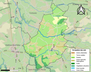 Barevná mapa znázorňující využití půdy.