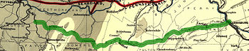 The South Pennsylvania Railroad was planned to connect Pittsburgh with Harrisburg. 1884 South Penn RR.jpg