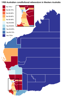 Western Australia referendum result by colonial electoral division 1900 Australian constitutional referendum.svg