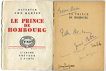Le livret de la pièce Le Prince de Hombourg (1952) avec les autographes des artistes.