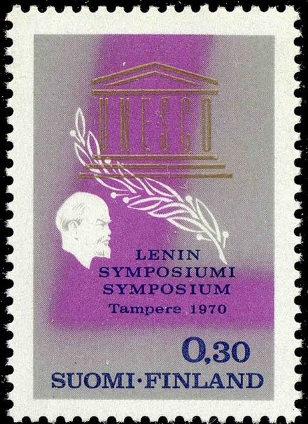 A manifestation of the Finlandization period: in April 1970, a Finnish stamp was issued in honor of the 100th anniversary of Vladimir Lenin's birth and the Lenin Symposium held in Tampere. The stamp was the first Finnish stamp issued about a foreign person.