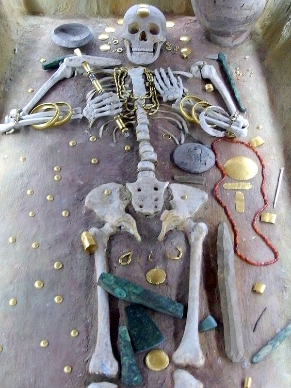 Reconstruction of an elite burial, c. 4500 BC, Varna culture, Bulgaria.