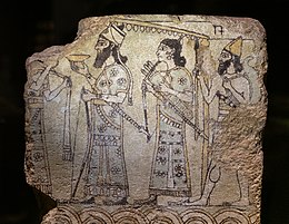 Glazed tile from Nimrud depicting a Neo-Assyrian king, accompanied by attendants 2018 Ashurbanipal - Tile.jpg