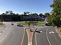 File:2021-09-20 09 35 37 View west along New Jersey Route 28, south along County Route 509 and east along County Route 610 (Broad Street) from the overpass for the rail line between South Avenue and North Avenue in Westfield, Union County, New Jersey.jpg