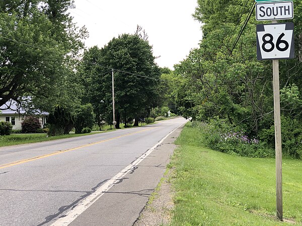 PA 86 southbound past PA 198 in Woodcock Township