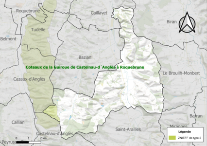 Carte de la ZNIEFF de type 2 sur la commune.