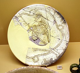 Дигенис Акрит борется со змеем (византийская тарелка, Афинская агора)