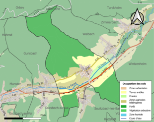 Barevná mapa znázorňující využití půdy.