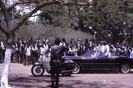Visit of Pope John Paul II to Ouagadougou, Burkina Faso 1980. Local archbishop Paul Zoungrana to the right.