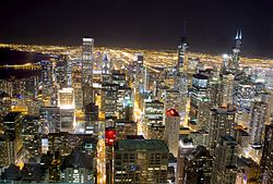 Veduta aerea notturna di Chicago
