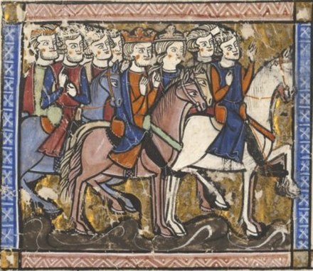 13th-century depiction of Maria and Amalric riding with entourage