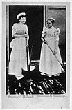 Ansichtkaart van Amsterdamse dienstmeisjes gefotografeerd tussen 1900 en 1914.