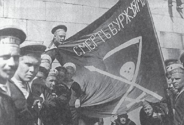 The collapse of discipline in the Czarist Russian armed forces in 1917 created a power vacuum. Here, anarchist Russian sailors are photographed in Hel