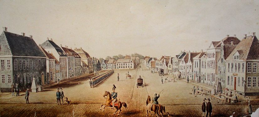 Der Marktplatz in Aurich um 1870. Gemalt von Gottlieb Kistenmacher.