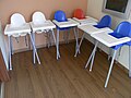 Plastic high chairs in a restaurant