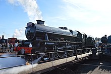 The newly overhauled and returned to service Jubilee No. 45596 Bahamas reversing off the turntable at Tyseley Locomotive Works Bahamas reversing of Tyseley's turntable.jpg