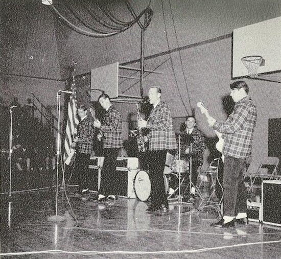 The Beach Boys performing at a local high school, late 1962, about a year after they had acquired instruments and recorded the song.