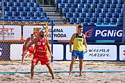 Deutsch: Beachhandball Europameisterschaften 2019 (Beach handball Euro); Tag 3: 4. Juli 2019 – Männer, Hauptrunde Gruppe II, Polen-Ukraine 2:0 (24:13, 23:22) English: Beach handball Euro; Day 3: 4 July 2019 – Men Main Round Group II – Poland-Ukraine 2:0 (24:13, 23:22)