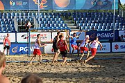 Deutsch: Beachhandball Europameisterschaften 2019 (Beach handball Euro); Tag 4: 5. Juli 2019 – Männer, Viertelfinale, Russland-Polen 2:0 (30:22, 19:18) English: Beach handball Euro; Day 4: 5 July 2019 – Quarter Final Men – Russia-Poland 2:0 (30:22, 19:18)